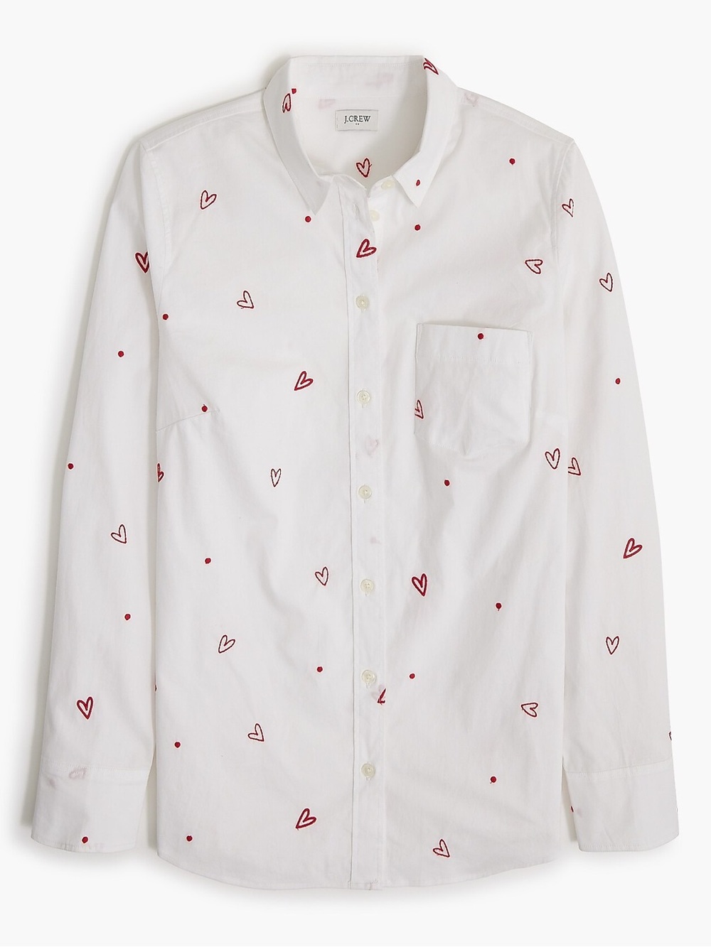 J. Crew Factory White Button-Down Shirt with Red Heart Dot Print Size Small